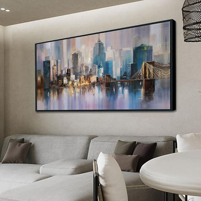 Anolyfi Black Framed Large Abstract CityScapes Canvas Wall art for Men Room, Textured Painting Artwork for Living Room Hallway Bedroom Kitchen Office Home Decor, Framed Black 58"x29"