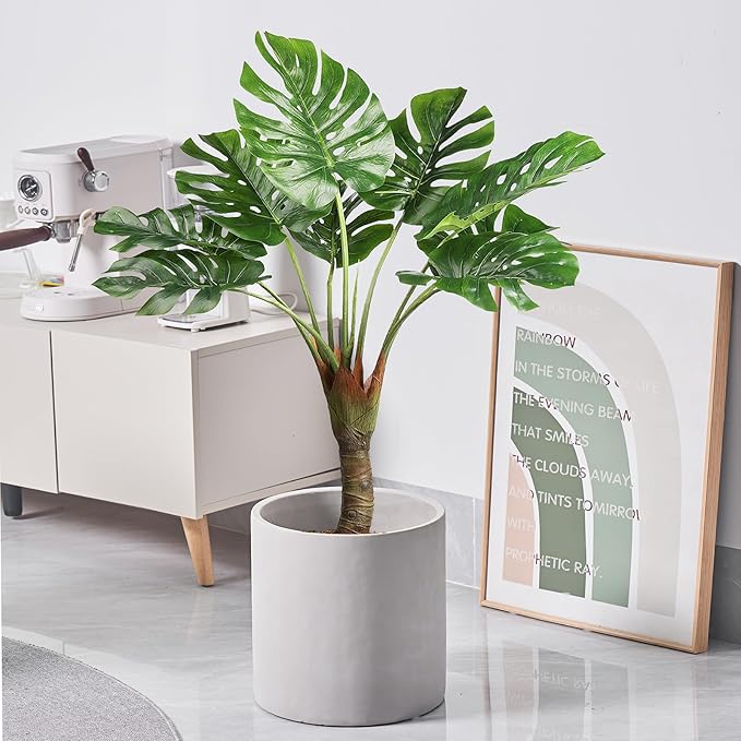 11 Inch Pot for Plants, Large Cement Planter with Drainage Hole, Mid-Century Modern Concrete Flower Pots for Home Decor, Office & Outdoor (Gray)