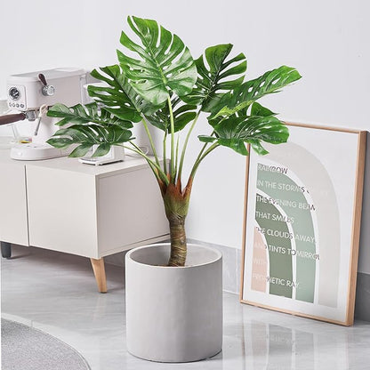 11 Inch Pot for Plants, Large Cement Planter with Drainage Hole, Mid-Century Modern Concrete Flower Pots for Home Decor, Office & Outdoor (Gray)