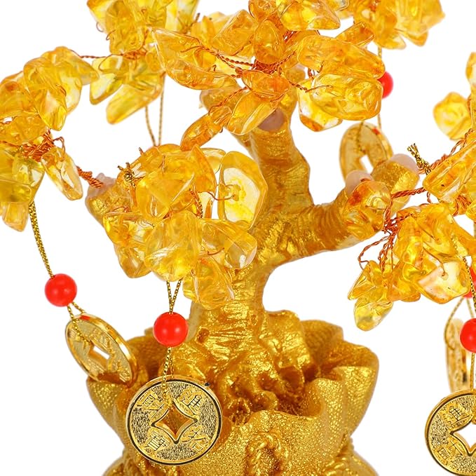 Didiseaon Crystal Money Tree: Feng Shui Ornaments Chinese Money Crystal Bonsai Tree Indoor for Wealth and Luck, Home Decoration with Coins Base and Knot Amulet
