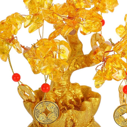 Didiseaon Crystal Money Tree: Feng Shui Ornaments Chinese Money Crystal Bonsai Tree Indoor for Wealth and Luck, Home Decoration with Coins Base and Knot Amulet