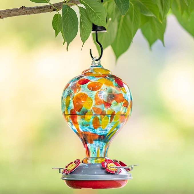 Muse Garden Hummingbird Feeders Blown Glass Hummingbird Feeder, Garden Backyard Decor for Outside, 32OZ, Hawaii Beach