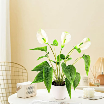 Folmywy Artificial Flower Plants Calla Lily 16 Inch Fake Peace Lily Potted Plant White Silk Plant Faux Bonsai Indoor Realistic Greenery Home Table Centerpieces Office Outdoor Garden Decor