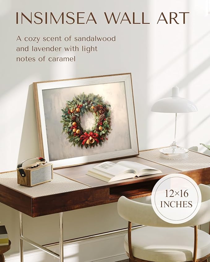 InSimSea Christmas Decor Framed Wall Art, Christmas straw wreath Canvas Painting, Pleasant Holiday decor Unique Christmas Gifts For Table Wall Farmhouse Mantel Home Office 12L x 16W