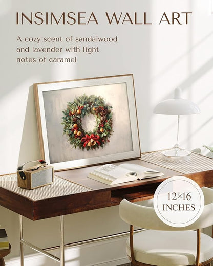 InSimSea Christmas Decor Framed Wall Art, Christmas straw wreath Canvas Painting, Pleasant Holiday decor Unique Christmas Gifts For Table Wall Farmhouse Mantel Home Office 12L x 16W