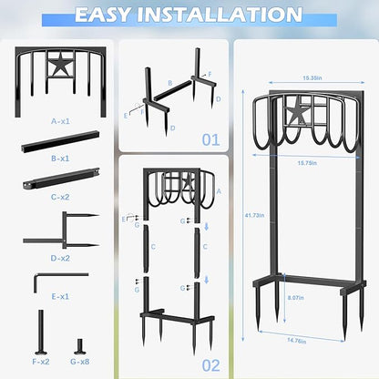 Garden Hose Holder – Heavy-Duty Freestanding Metal Stand, Holds 150FT Hose, with Stable 4-Spike Base, Easy to Install for Outdoor Yard, Lawn, Garden (Black)