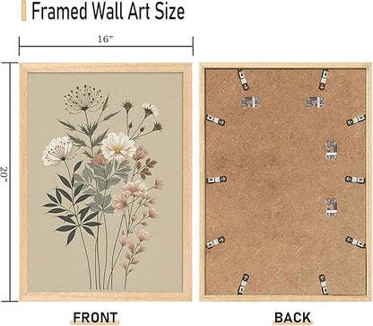 CHMMART 3 Piece Botanical Floral Framed Wall Art Vintage Flower Canvas Art Prints Wildflower Pictures Wall Decor Nature Painting Artwork for Living Room Bedroom Bathroom 16x20in
