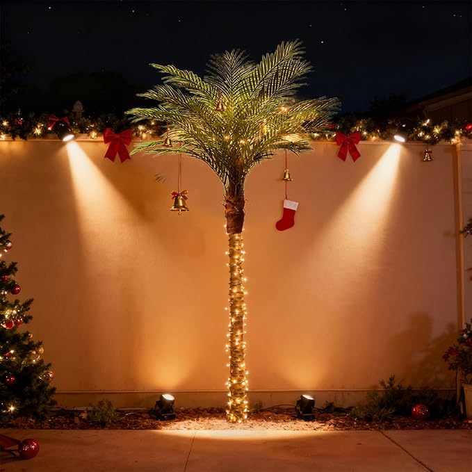Artificial Phoenix Palm Tree 8ft Tall Outdoor Indoor Decor Fake Plants with 18 Adjustable Leaves, Large Faux Sago Palm Tree for Home Office Living Room Yard Outside Patio Poolside (1, 8ft)