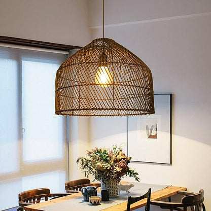 Arturesthome Black Rattan Pendant Lights Lampshade, Wicker Boho Chandelier for Kitchen Island Dining Room Entryway Foyer W 16.5"* H13