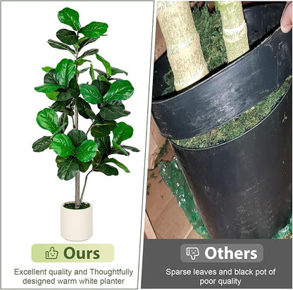 5FT Fiddle Leaf Fig Artificial Tree with White Planter Pot,Faux Floor Plant, Indoor and Outdoor Fake Plants for Home Office Decor