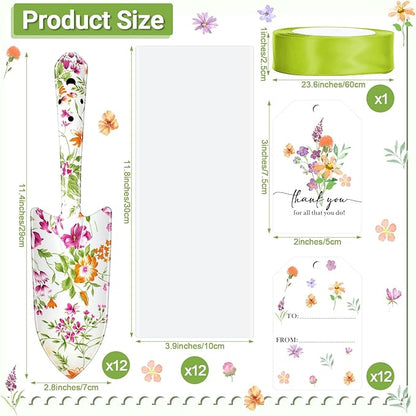 Capoda 12 Sets Floral Garden Shovels Bulk Gardening Gift for Women Garden Tools Floral Hand Heavy Duty Christmas Trowels Thank You Cards with Bags for Mom Gift Birthday Teacher(Green,Classic)