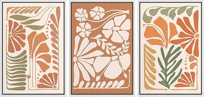 Ashbrook Framed Canvas Print Wall Art Set Mid-Century Modern Tropical Flowers Nature Wilderness Illustrations Modern Art Floral Botanical Minimal Calm/Relax/Cozy for Bedroom - 24"x36"x3 WHITE
