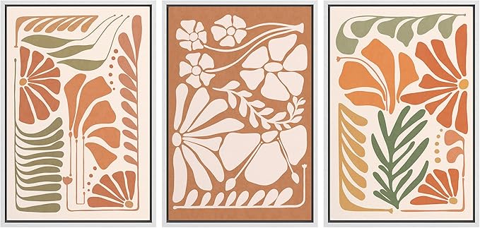 Ashbrook Framed Canvas Print Wall Art Set Mid-Century Modern Tropical Flowers Nature Wilderness Illustrations Modern Art Floral Botanical Minimal Calm/Relax/Cozy for Bedroom - 16"x24"x3 WHITE