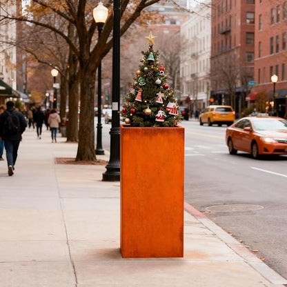 Corten Steel Metallic Heavy Planter for Outdoor Plants 14"x14"x30" Metal Planter Spliced Flower Pot with Partitions for Outside,Indoor,Garden (Corten, 14 * 14 * 30)