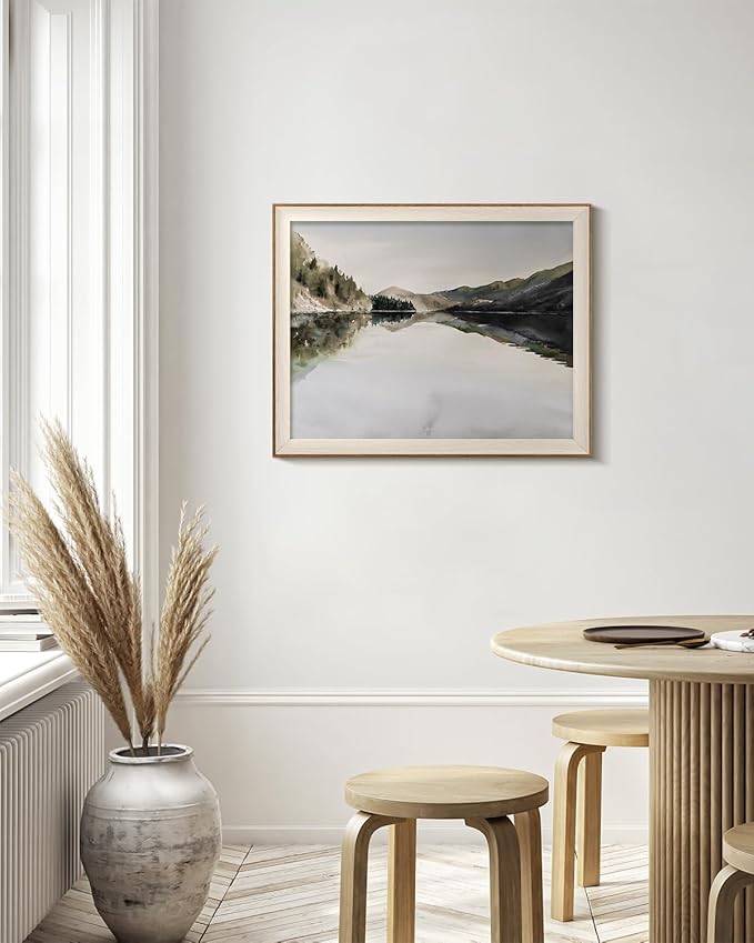 InSimSea Framed Canvas Wall Art Mountain Reflection Decor Vintage Nature Wilderness Art Decorative Rustic for Living Room, Bedroom, Office 16x20In