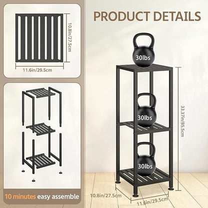 LASZOLA 3 Tier Black Metal Plant Stand Indoor Outdoor for Large Planter, Modern Heavy Duty Tall Rack for Corner House Bathroom Patio Floor, Iron Flower Shelf Holder for Orchid Fern