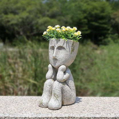 Large Face Head Planter Pots for Indoor Outdoor Plants Unique Flower Pots Succulent Planter with Drainage Hole Tree Man Resin