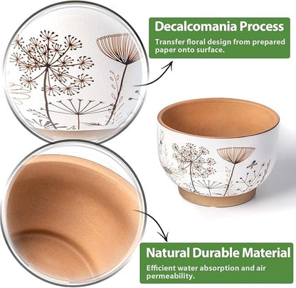 YBX 8 Inch + 6 Inch Ceramic Plant Pots, Succulent Flower Pots with Drainage Holes, Terracotta Planters for Indoor Plants, White&Terracotta (Garden)