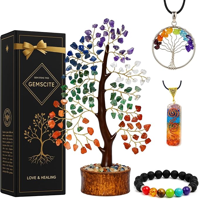 Handmade Wire Tree for Energy Healing, Meditation & Home Decor (Seven Chakra (Golden Wire)