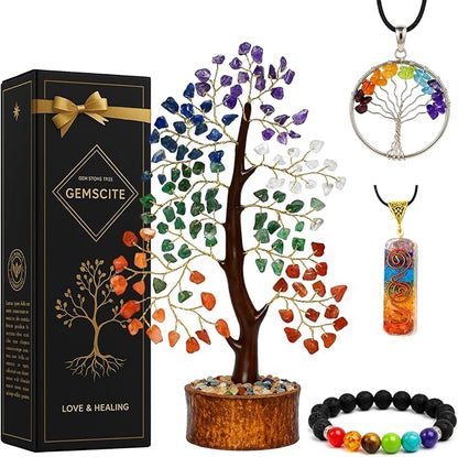 Handmade Wire Tree for Energy Healing, Meditation & Home Decor (Seven Chakra (Golden Wire)