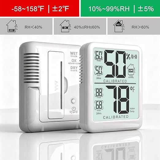 Antonki Room Thermometer, Digital Small Hygrometer Indoor Thermometer Humidity Gauge, Temperature Humidity Meter with Max/Min Record Monitor Sensor for Home, Plants - Battery Included