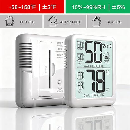 Antonki Room Thermometer, Digital Small Hygrometer Indoor Thermometer Humidity Gauge, Temperature Humidity Meter with Max/Min Record Monitor Sensor for Home, Plants - Battery Included