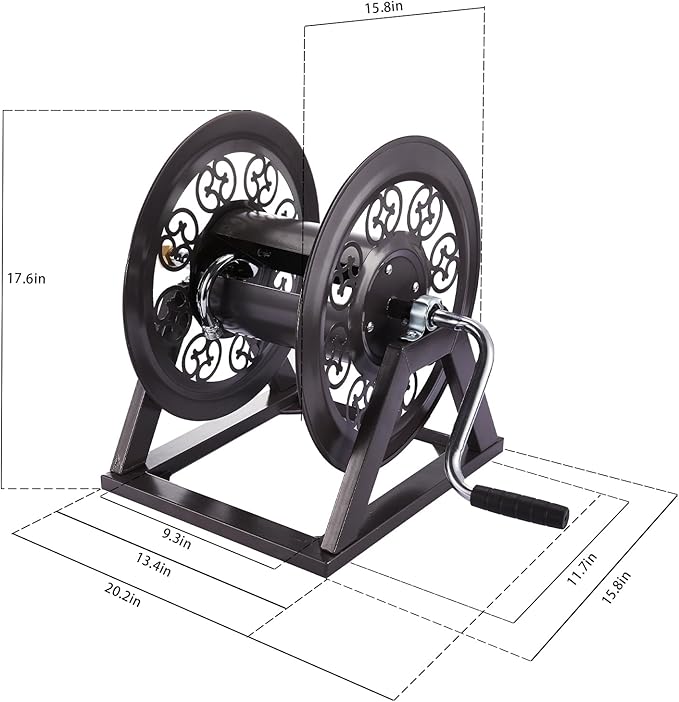 Garden Hose Reel Decorative Cast Wall/Floor/Wood Studs Mount Hose Reel, Garden Heavy-Duty Water Hose Holder Winder Holds 108-Feet of 3/4-Inch Hose - Bronze
