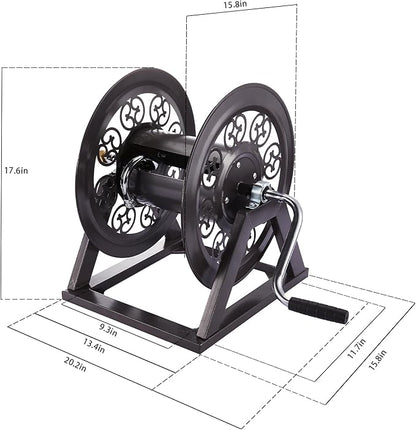 Garden Hose Reel Decorative Cast Wall/Floor/Wood Studs Mount Hose Reel, Garden Heavy-Duty Water Hose Holder Winder Holds 108-Feet of 3/4-Inch Hose - Bronze