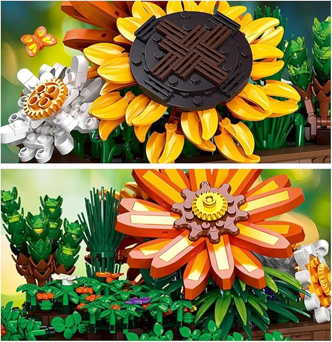 Sunflower Bonsai Building Set-Compatible with Lego Flower, Exquisite Plant Model for, Home Decor for Birthday Display & Adults (924 PCS)