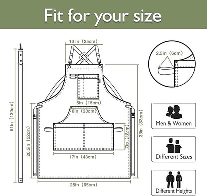 5 Pack Kitchen Apron, Work Apron, Canvas, Multiple Pockets, Gardening, Painting, BBQ, Artist, Carpenter, Sizes M to XXL, Olive