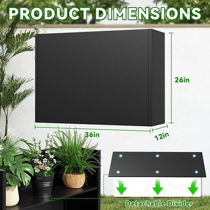 Tall Metal Planter Box, 36" L x 12" W x 26" H Large Outdoor Planters with Drainage & Adjustable Shelf, Heavy Duty Steel Rectangular Planter for Patio, Balcony, Indoor(Black)