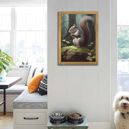 SAMHOU Framed Vintage 3D Textured Wall Art, Hand Drawn Sandstone Squirrel Prints Pictures, Dark Nature Animal Wall Decor for Living Room Bedroom Bathroom Nursery 12x16 inch