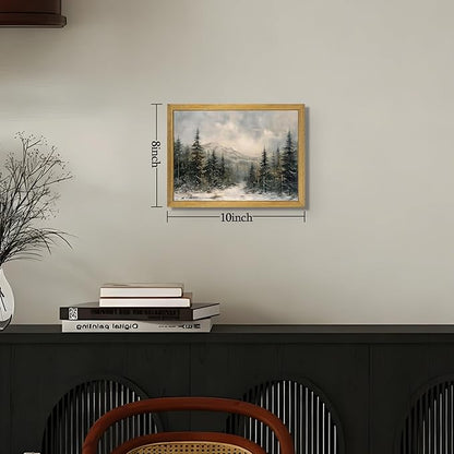 Framed Vintage Wall Art, Forest Landscape Canvas Wall Decor, Winter Pine Tree Poster Print Picture, Christmas Decor Painting for Living Room Bathroom Kitchen Home Decor 8x10 Inch