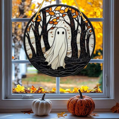 Acrylic Window Hanging Ghost Stained Panel Window Decoration for Halloween Decorations Outdoor Indoor Garden Yard Home Halloween Decor 12 Inch