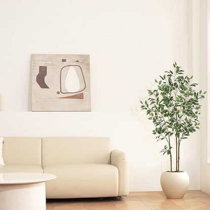 Ficus Tree Artificial - 5ft Artificial Ficus Trees Indoor with Natural Trunk and Lifelike Leaves - Fake Ficus Tree for Home Office Corner Indoor Decor