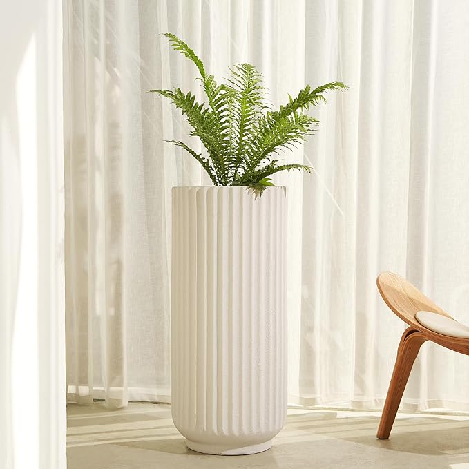 31.5 Inch Tall Roman Column Concrete Planter（14.2Dx31.5H，36 Pounds）,Durable All-Weather Use with Drainage Holes,Large Tall Round Planter for Outdoor Indoor Plants