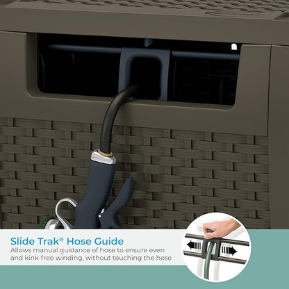 Suncast 175 ft. Wicker Style Resin Hose Hideaway with Hose Guide, Java, Mocha Brown