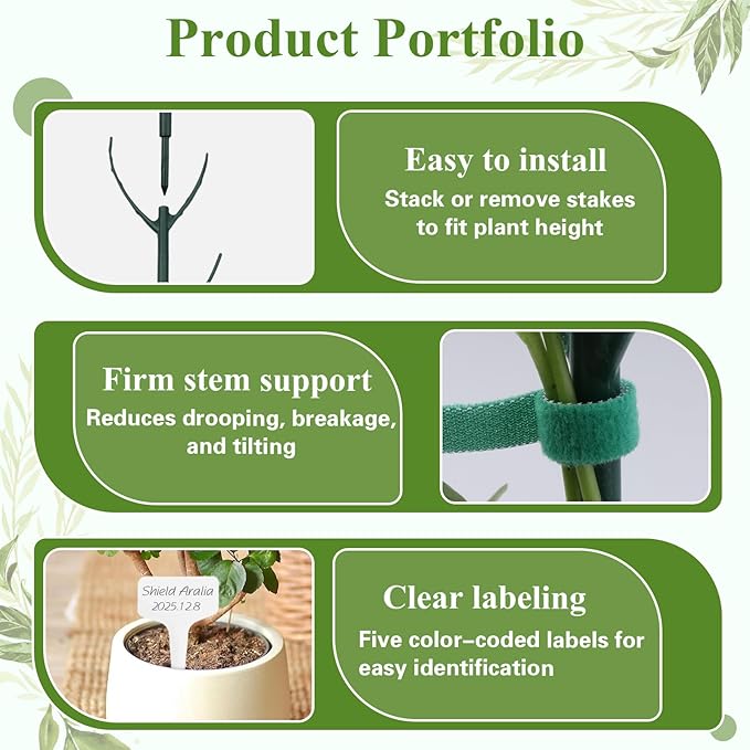 21PCS Stackable Monstera Plant Support Stakes for Indoor & Outdoor Plants, Includes Clips, Tags, Suitable for Supporting Monstera and Climbing Plants,for Vine Climbing and Stem Stabilization