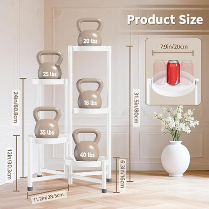 LASZOLA 5 Tiered Folding Tall Plant Stand Indoor for Multiple Large Planter, Heavy Duty Metal Adjustable Flower Rack for Narrow Corner, Sturdy Vertical Spiral Shelving Holder for Modern House, White