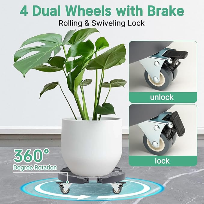 W B D WEIBIDA 2 Pack Round Dolly with Wheels Heavy Duty 440 Lbs Capacity, Rolling Plant Stand Adjustable Roller Base for Large Pots, Barrel, Drum, Cart with Casters
