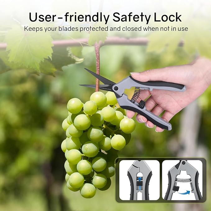 6.5" Ultra Sharp Pruning Shears - Professional Garden Scissors with Straight Stainless Steel Blades, Ergonomic Handle, Rust Resistant, Safety Lock, Trimming Scissors for Plants in Grow Tents,1-Pack