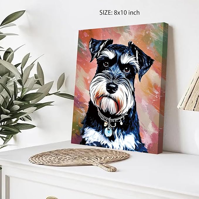 Framed Watercolor Dog Wall Art Canvas, Set of 4 Modern Pet Printing 8x10 Inches, Bernese Mountain Dog, Schnauzer, Border Collie, Husky Prints