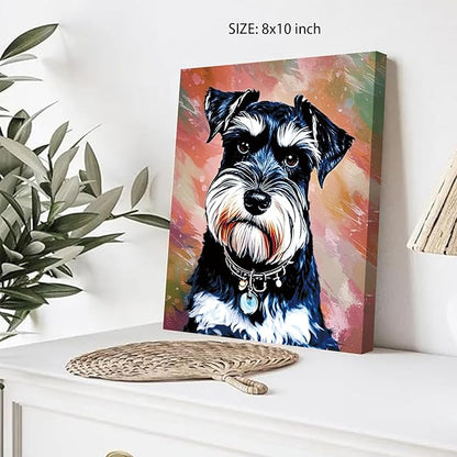 Framed Watercolor Dog Wall Art Canvas, Set of 4 Modern Pet Printing 8x10 Inches, Bernese Mountain Dog, Schnauzer, Border Collie, Husky Prints