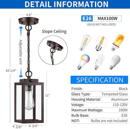 11'' Dusk to Dawn Outdoor Pendant Light, Modern Outside Chandelier Outdoor Hanging Lantern Light, Matte Brown with Clear Glass, Exterior Pendant Lighting Fixture for Porch, Yard, Gazebo, ORB (Small)