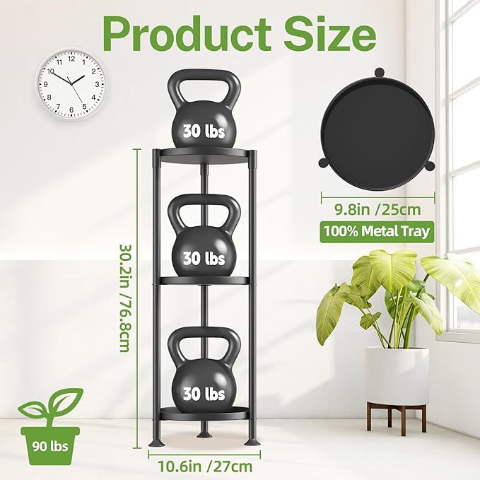 iDavosic.ly 3 Tier Plant Stand Indoor with 10 Inch Wide Tray, Vertical Corner Metal Outdoor Flower Display Holder Shelf, Folding Tall Rack for Patio Porch Living Room, Modern Black