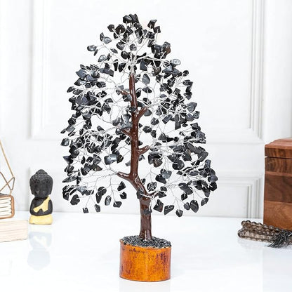 Black Tourmaline Gemstone Tree of Life Crystal Tree for Positive Energy, Handmade Chakra Tree Feng Shui Decor Good Luck Gem Bonsai Money Tree, Wealth & Prosperity, Spiritual