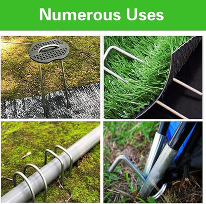 100Pcs Garden Stakes Staples + 100Pcs Gasket, Bakulyor 6 Inch Lawn Landscape Staples 11 Gauge U Shaped Galvanized Landscape Pins, Heavy Duty Yard Ground Pin for Weed Barrier Sod Fabric Decorations