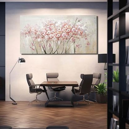 YJYart Home Decor Pink Blossom Hand Painted 30x60 Inch Colorful Wall Art Large Canvas Wall Art for Living Room Bedroom Office Kitchen