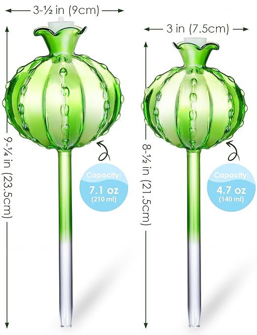 NiHome (2 Small + 2 Large) Plant Watering Globes 4-Pack, Glass Waterer for Potted Plants, Green Glass Cactus Self Watering Globe, Automatic Mini Irrigation System