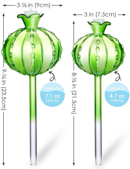 NiHome (2 Small + 2 Large) Plant Watering Globes 4-Pack, Glass Waterer for Potted Plants, Green Glass Cactus Self Watering Globe, Automatic Mini Irrigation System
